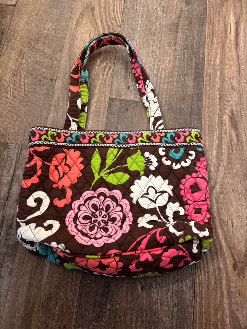 Quilted Floral Tote Bag in Brown and Pink